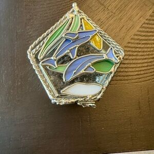 Diamond Shaped Enamel Dolphin Trinket Box - Multicolor Sea Design